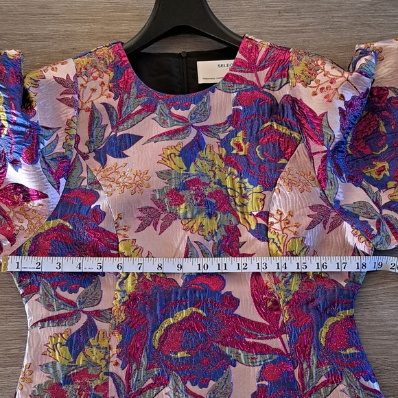 NWT SELECTED FEMME Jonnie Balloon-Sleeve Floral Jacquard Dress - Picture 7 of 7